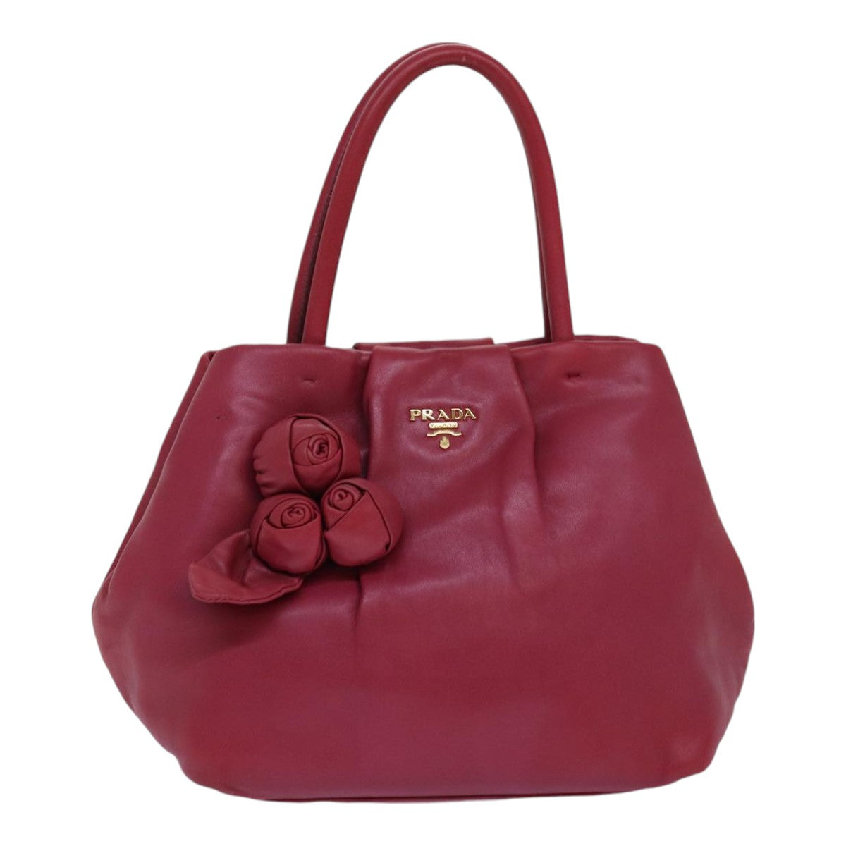 Prada Hand Bag Auth Leather Pink Travel Bag