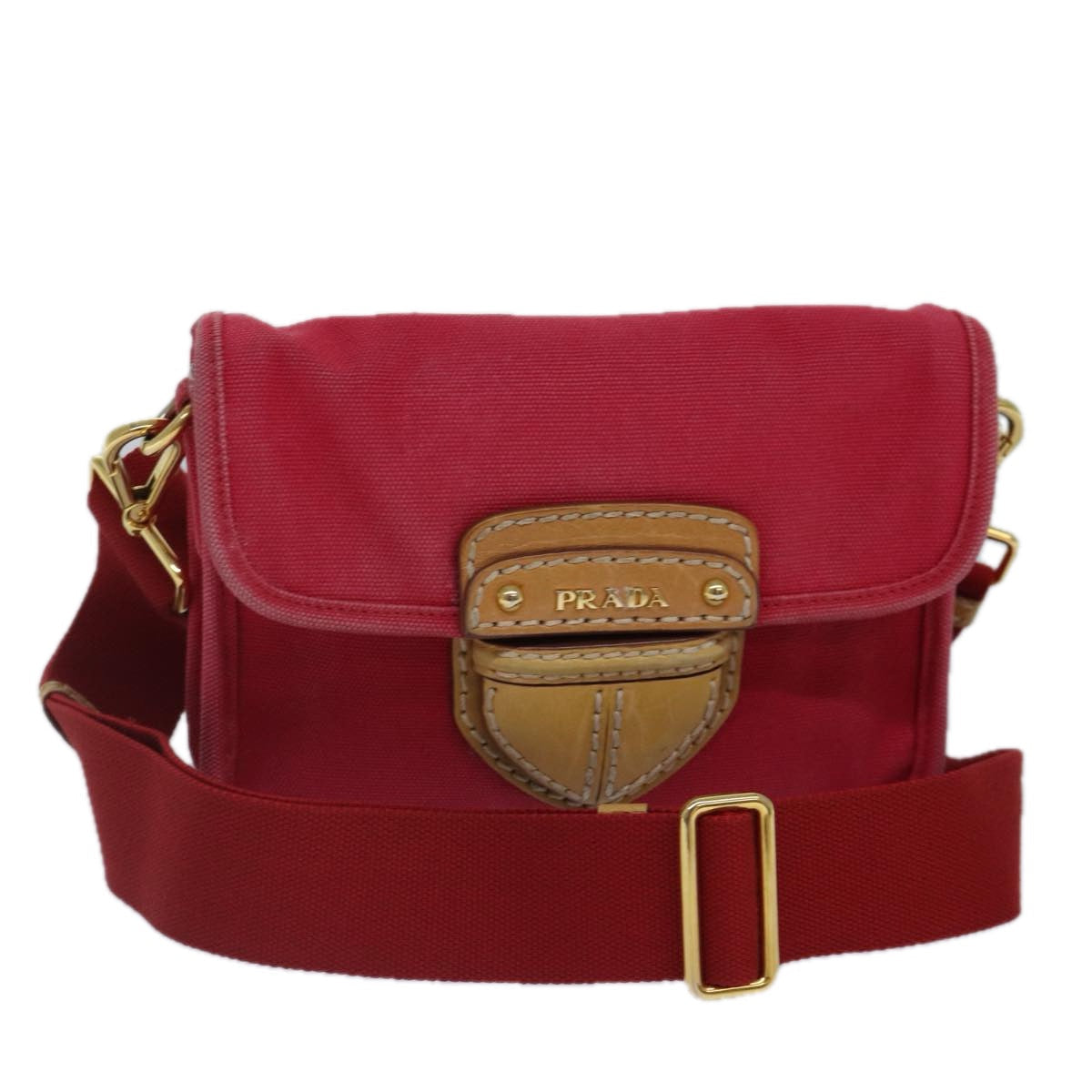 Prada Shoulder Bag Auth Canvas Red