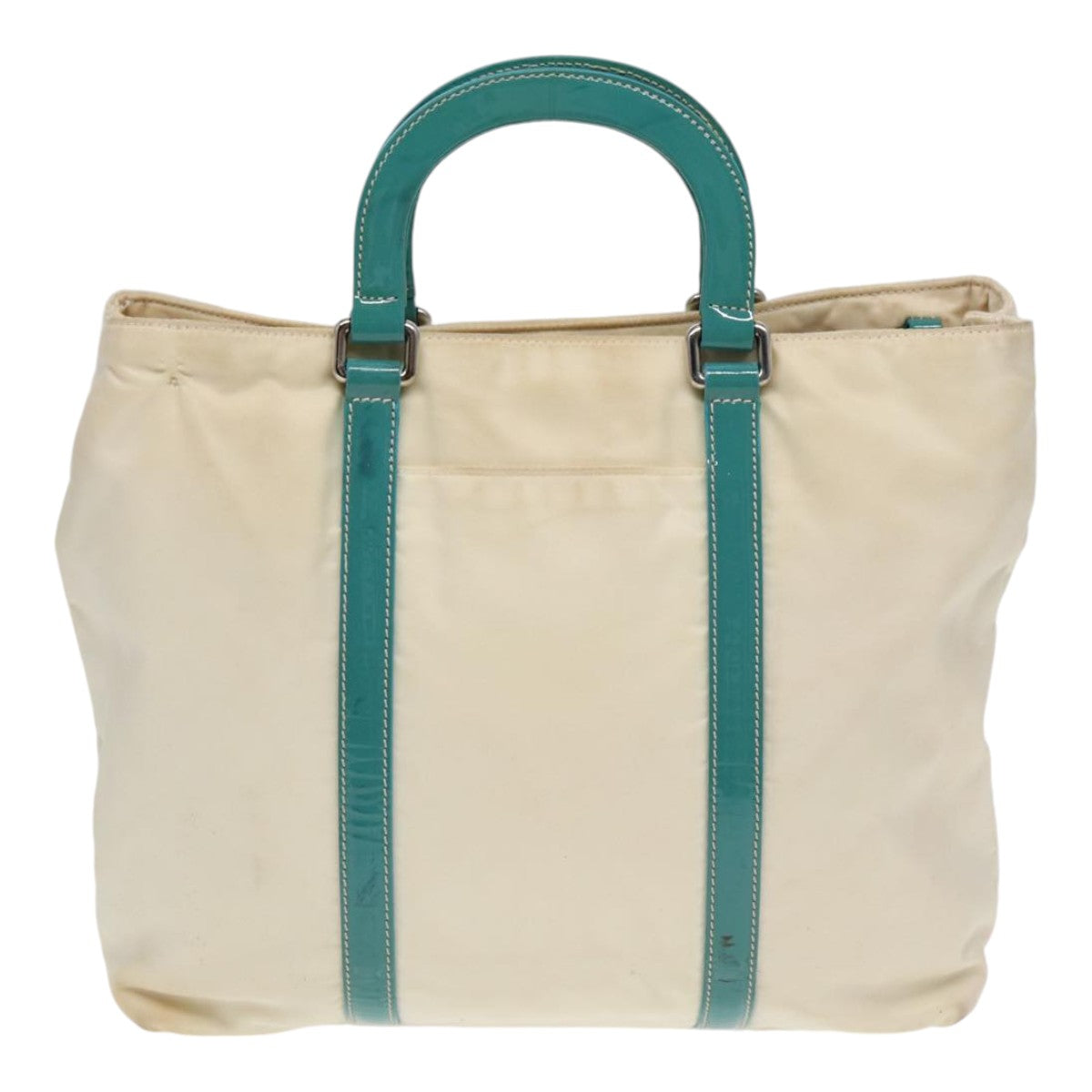Prada Hand Bag 2Way Turquoise Auth Nylon White Blue Travel Bag