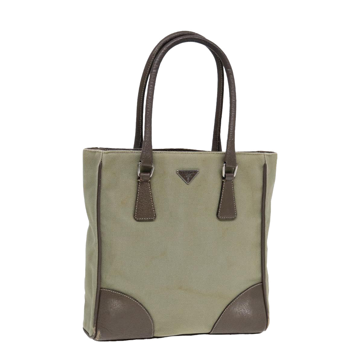 Prada Hand Bag Khaki Auth Canvas Travel Bag