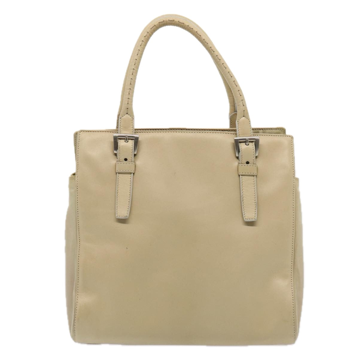 Prada Hand Bag Auth Leather Beige Travel Bag Beige Auth Bs16865
