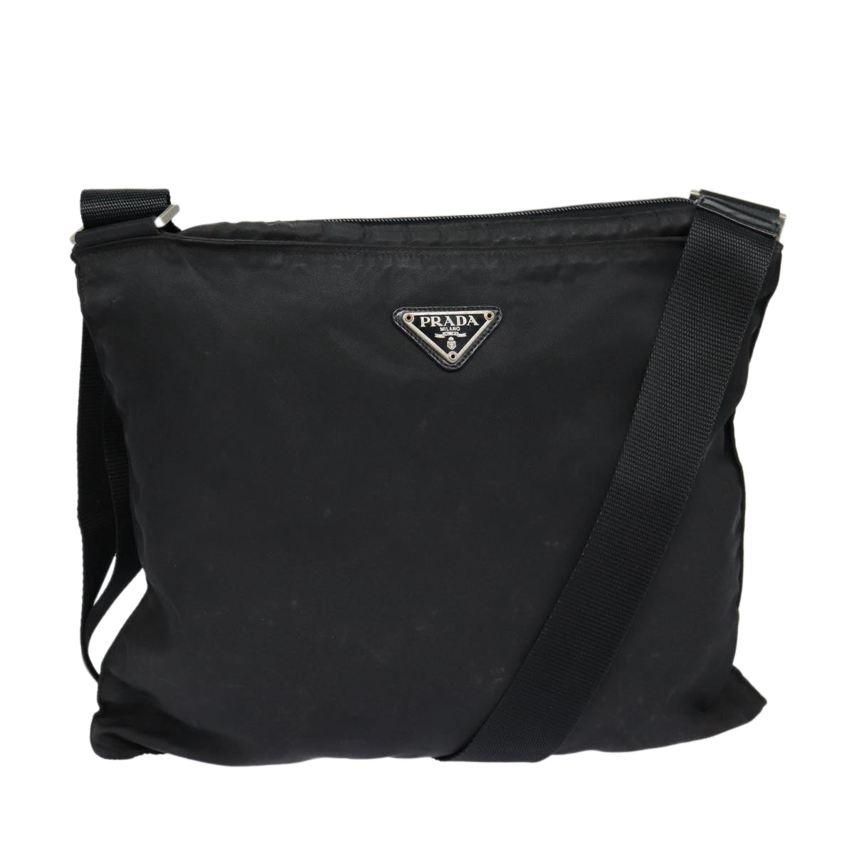 Prada Shoulder Bag Auth Nylon Black Silver Silver Auth Bs16985