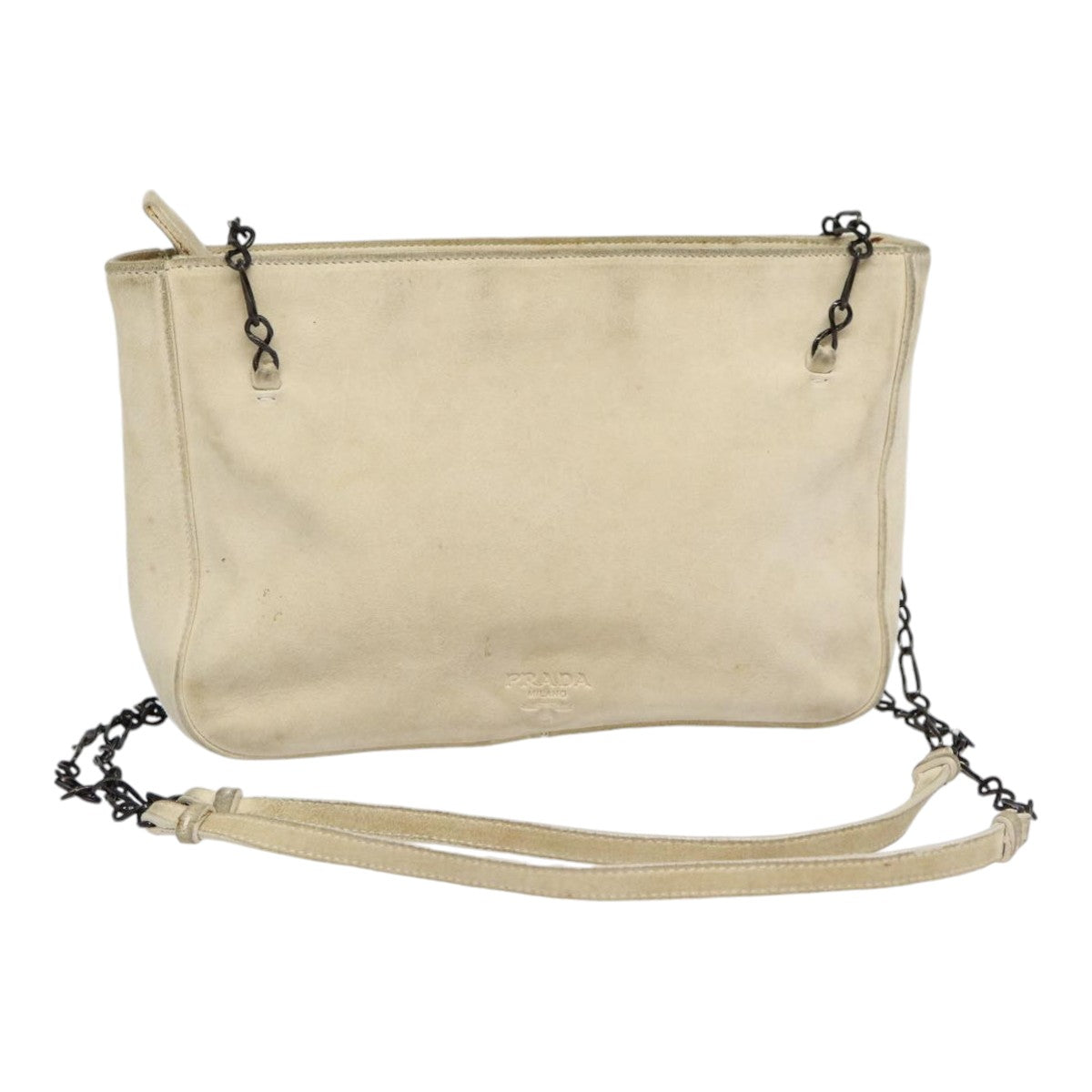 Prada Shoulder Bag Auth Suede Beige Silver