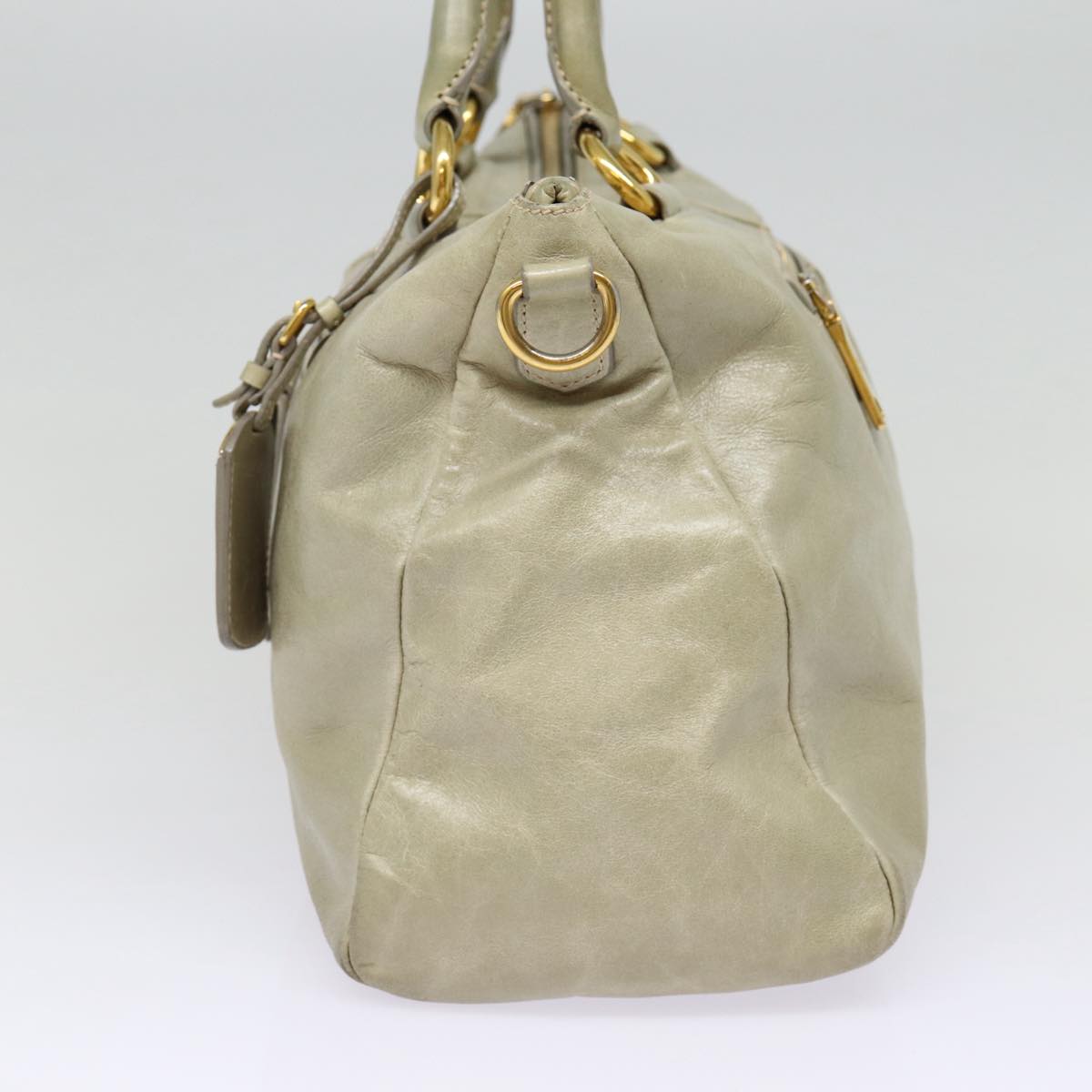Prada Hand Bag 2Way Auth Leather Gold Gray Travel Bag