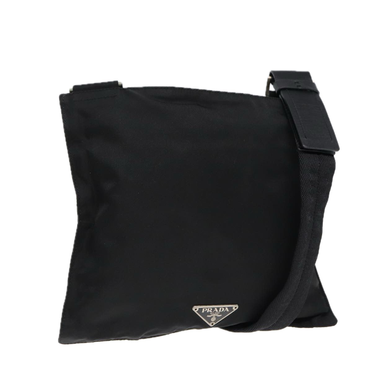 Prada Shoulder Bag Auth Nylon Black Silver Silver Auth Bs17219