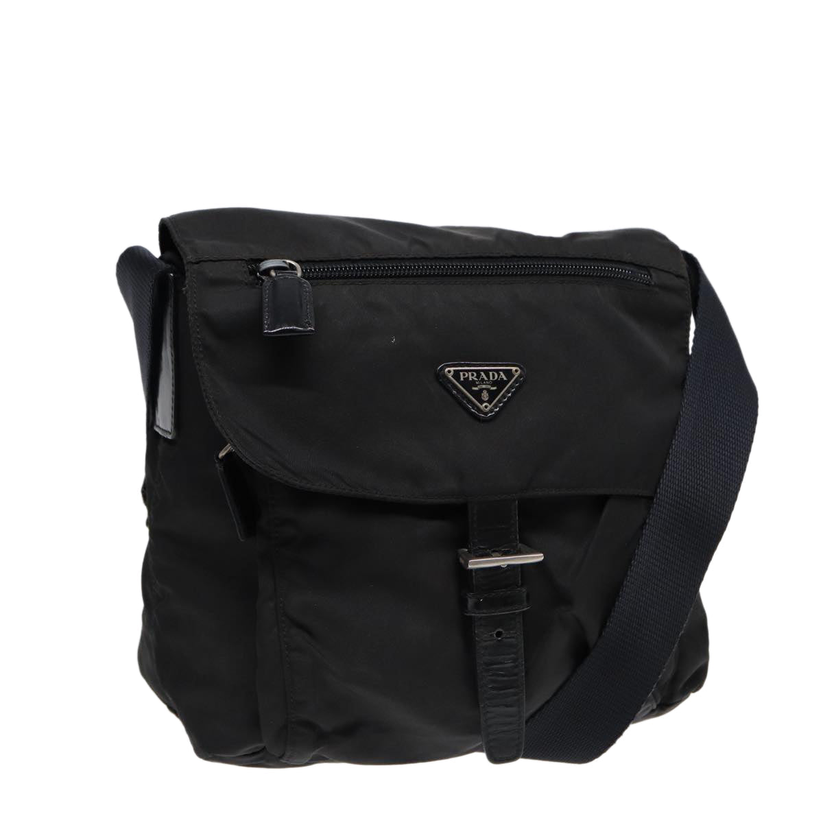 Prada Shoulder Bag Auth Nylon Black Silver Silver Auth Bs17229