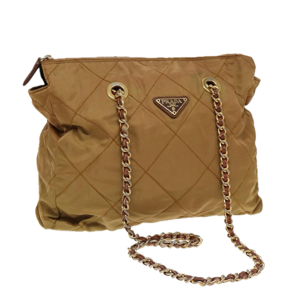 Prada Shoulder Bag Auth Nylon Brown Gold