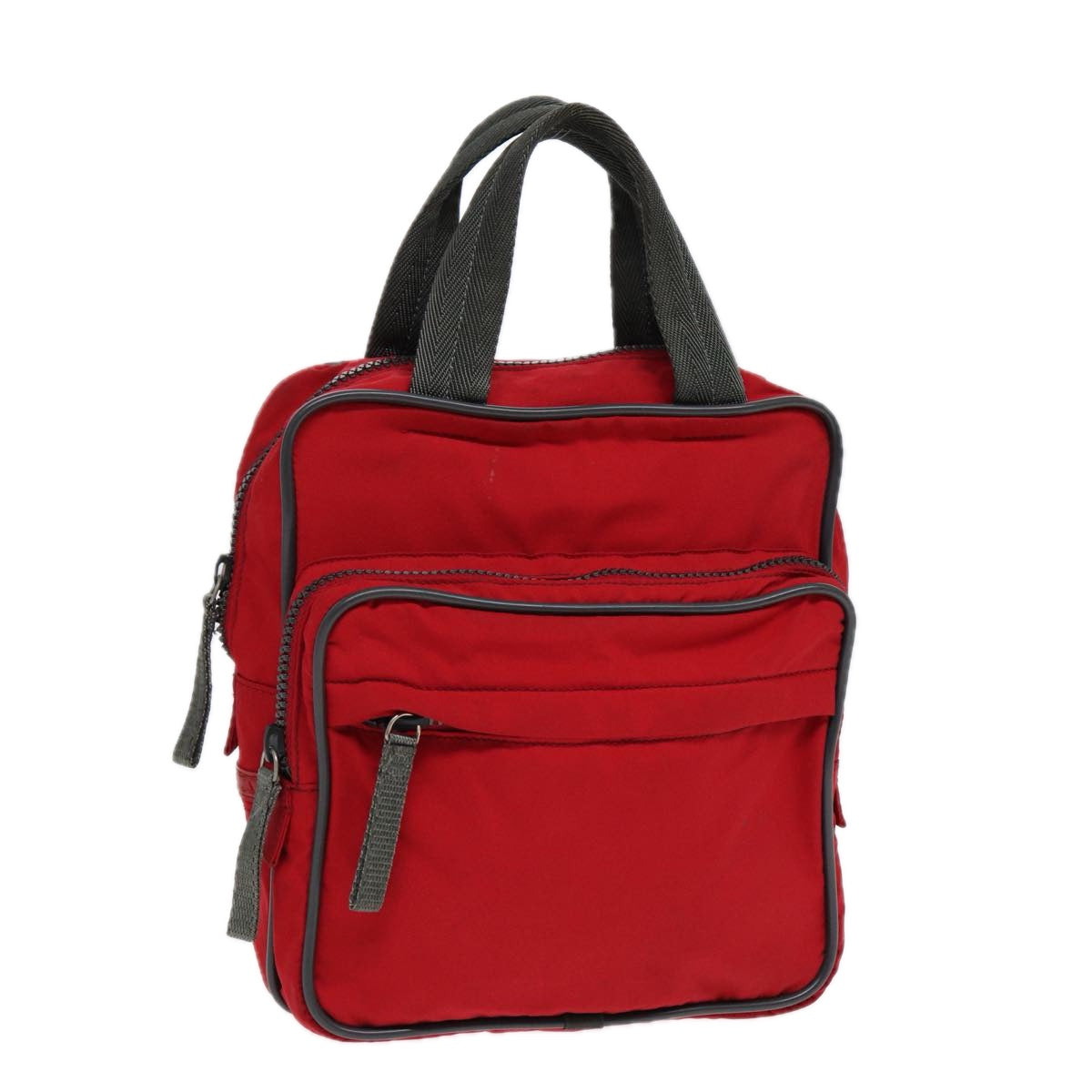 Prada Sports Hand Bag Auth Nylon Red Silver Travel Bag