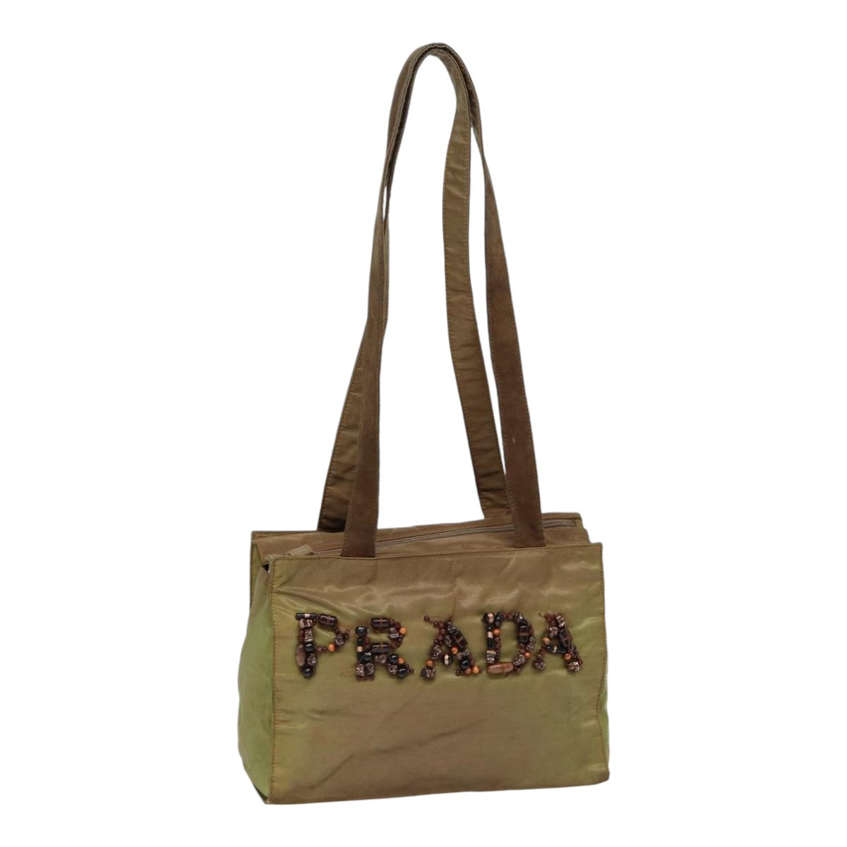 Prada Shoulder Bag Khaki Auth Nylon Silver