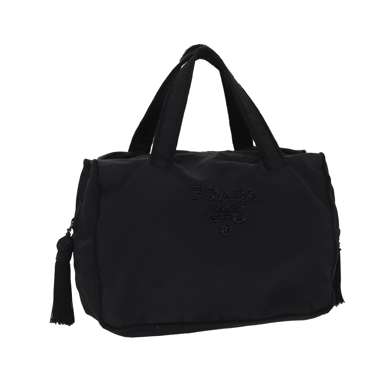 Prada Hand Bag Auth Nylon Black Silver Travel Bag Silver Auth Bs17243