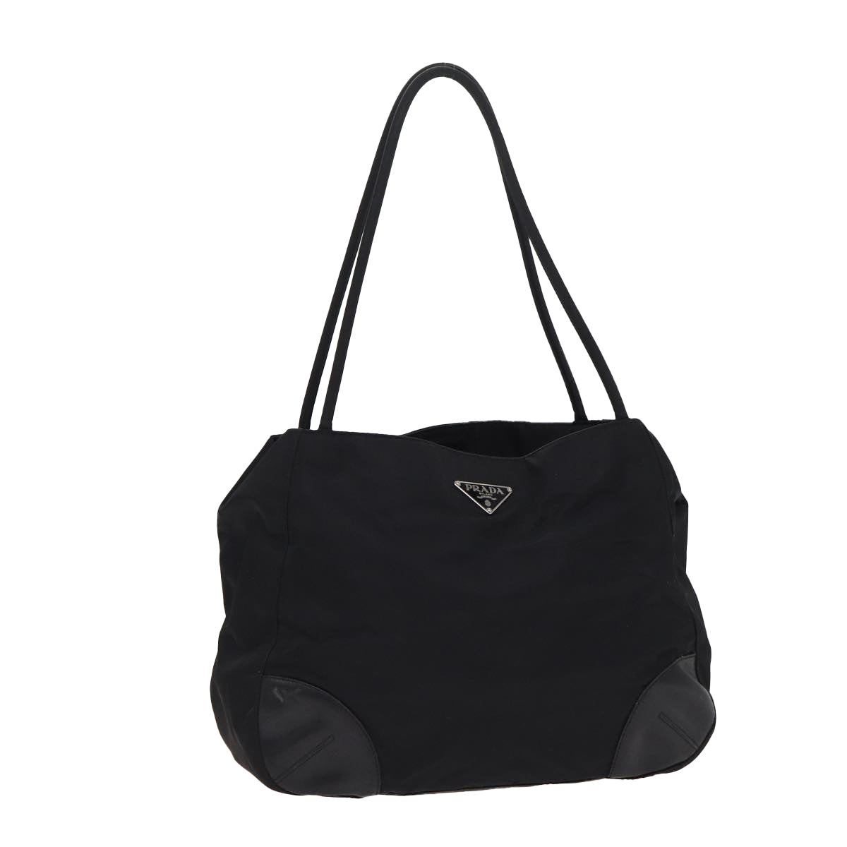Prada Tote Bag Auth Nylon Black Silver Silver Auth Bs17340