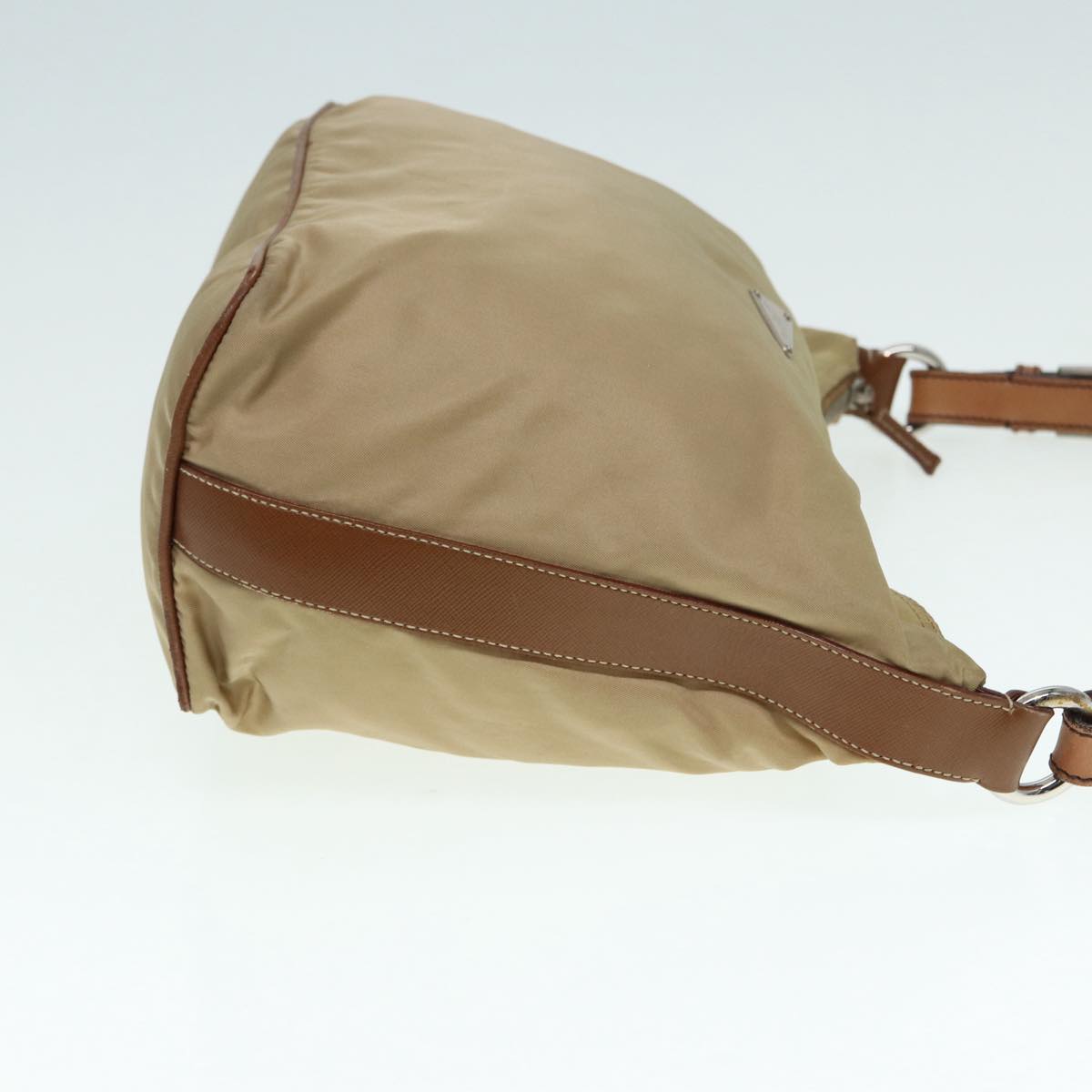 Prada Shoulder Bag Auth Leather Nylon Beige