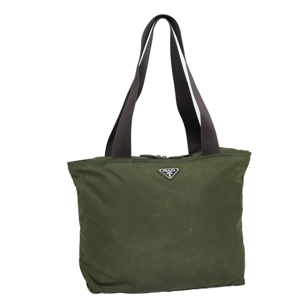 Prada Tote Bag Khaki Auth Nylon Silver Silver Auth Bs17498