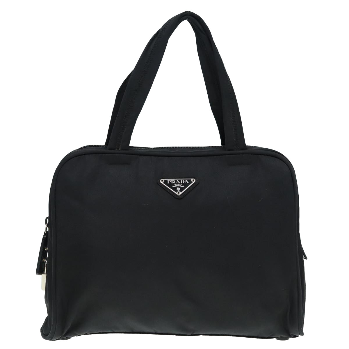 Prada Hand Bag Auth Nylon Black Silver Travel Bag Silver Auth Bs17516