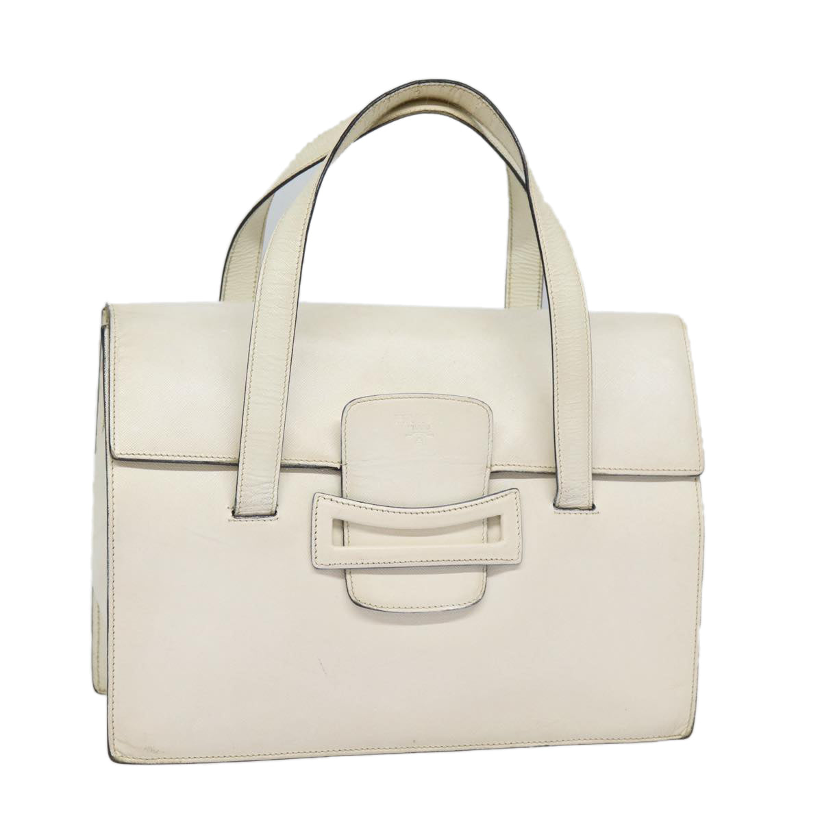 Prada Hand Bag Auth Leather White Gold Travel Bag