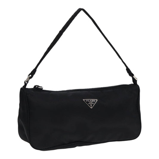 Prada Accessory Pouch Auth Luxury Handbag Nylon Black Silver Clutch Bag