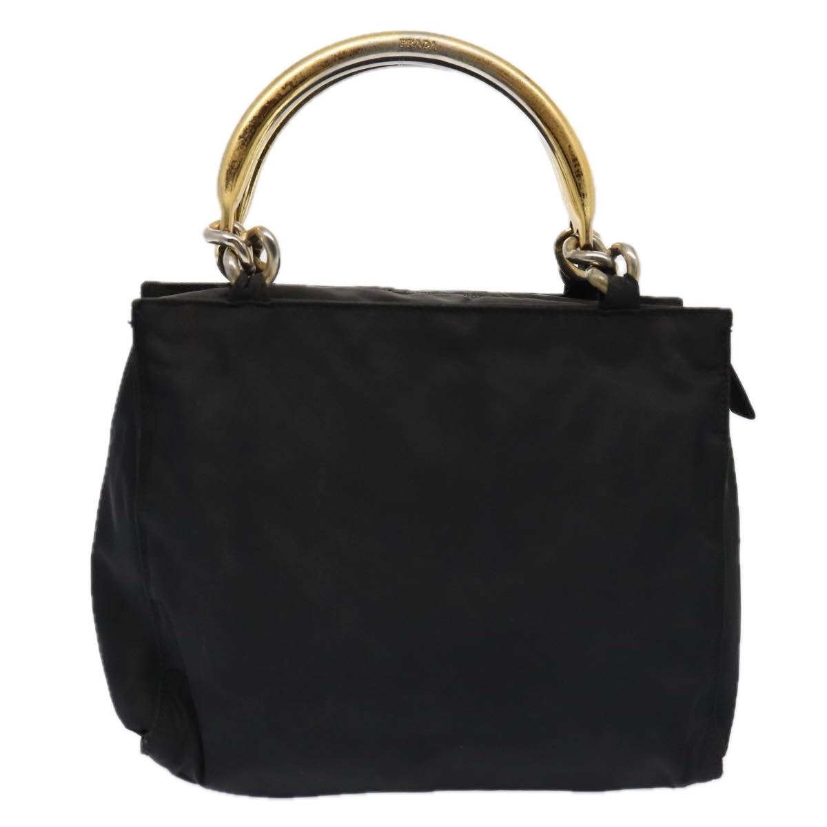 Prada Hand Bag Auth Nylon Black Gold Travel Bag Gold Auth Bs17601