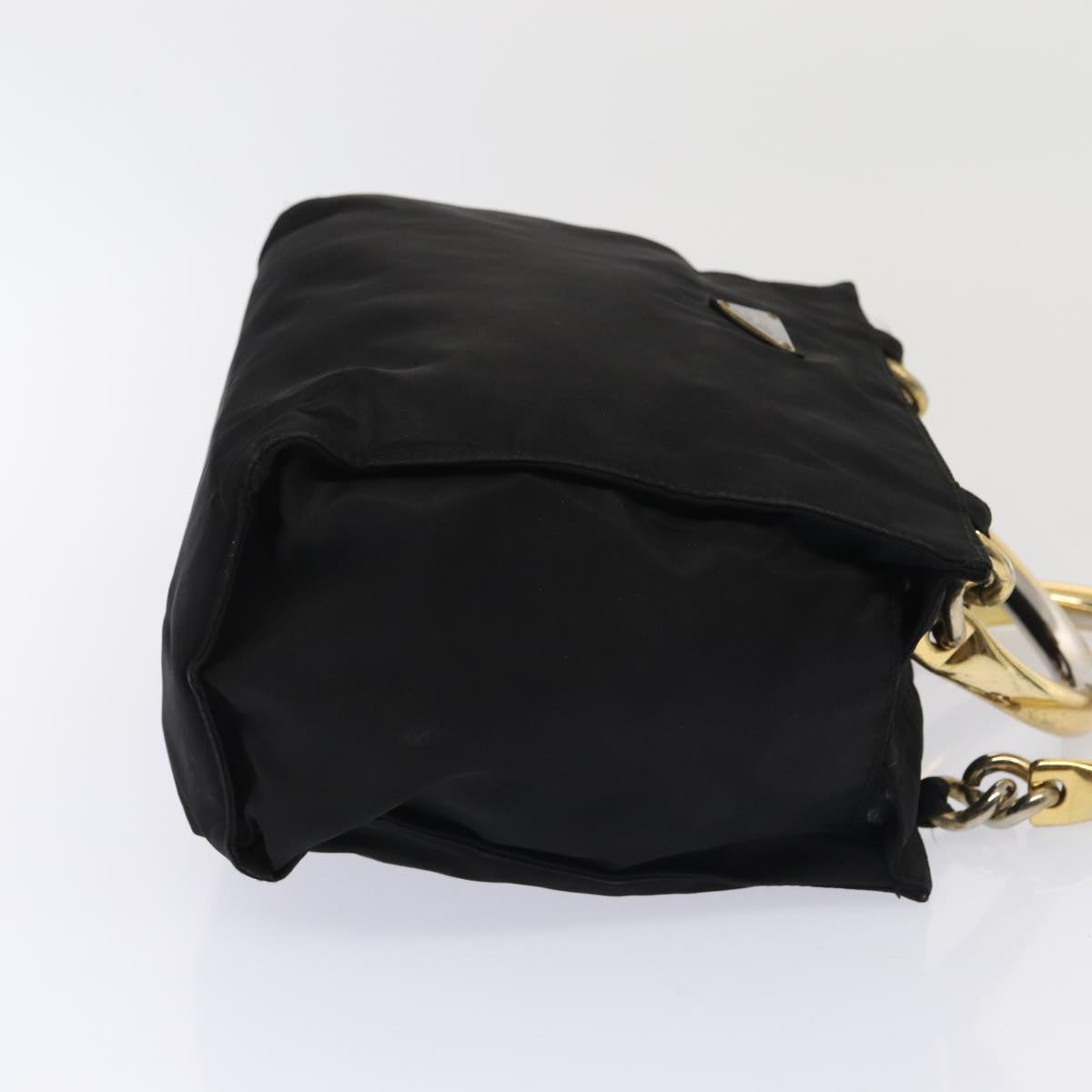 Prada Hand Bag Auth Nylon Black Gold Travel Bag Gold Auth Bs17601