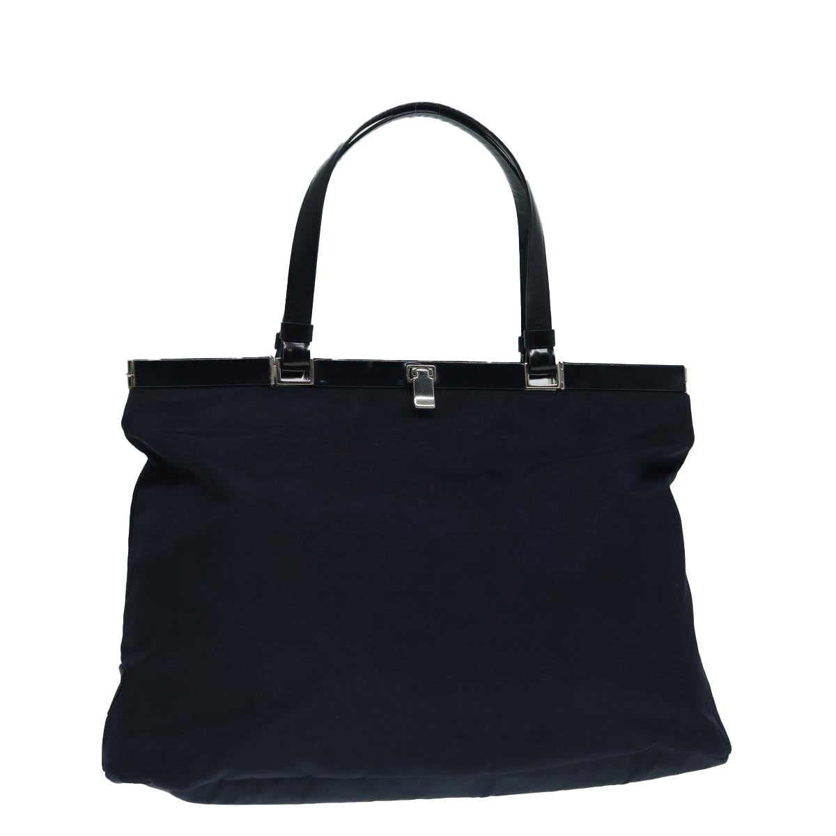 Prada Hand Bag Auth Nylon Silver Navy Travel Bag Silver Auth Bs17602