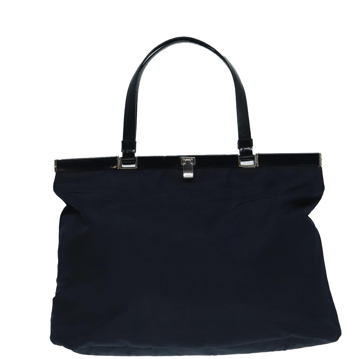 Prada Hand Bag Auth Nylon Silver Navy Travel Bag Silver Auth Bs17602