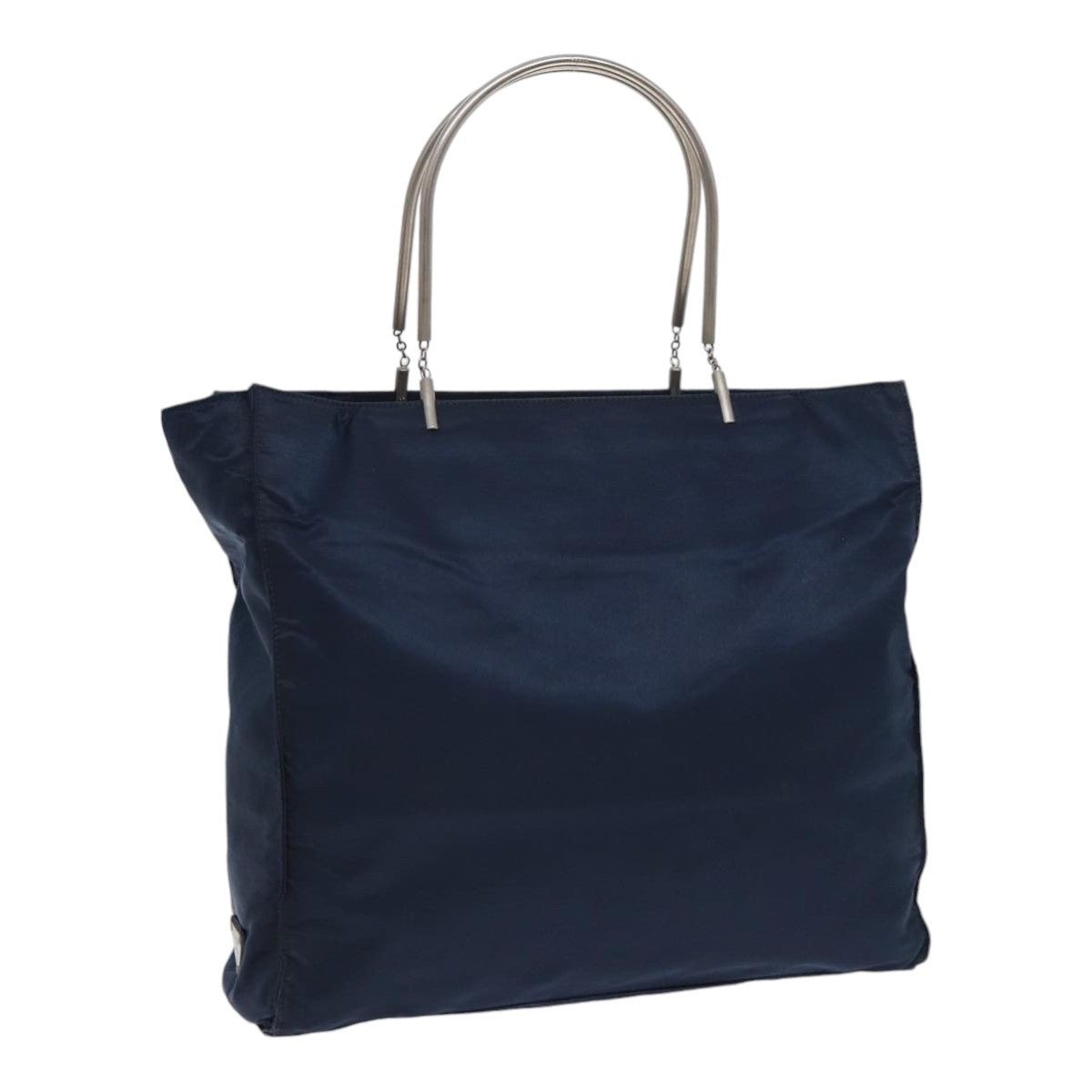 Prada Hand Bag Auth Nylon Silver Navy Travel Bag