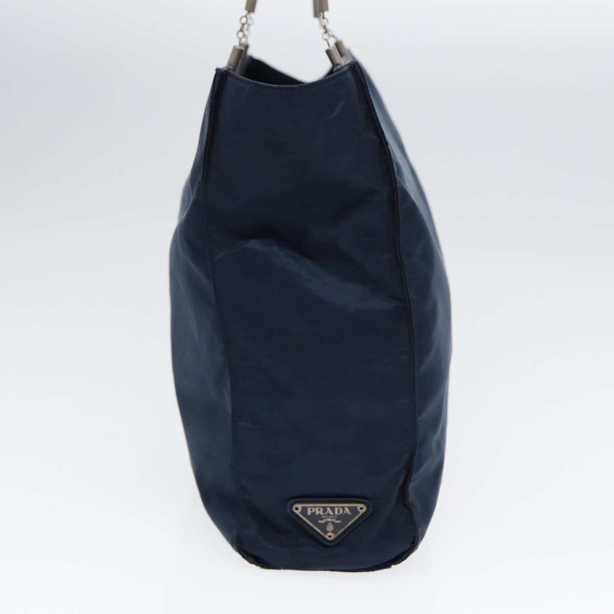 Prada Hand Bag Auth Nylon Silver Navy Travel Bag