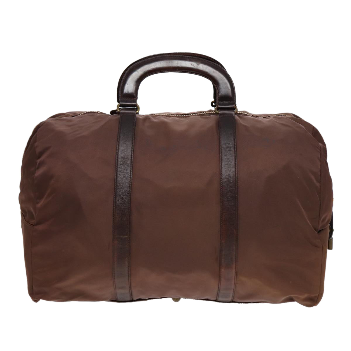 Prada Boston Bag Auth Nylon Brown Gold Travel Bag