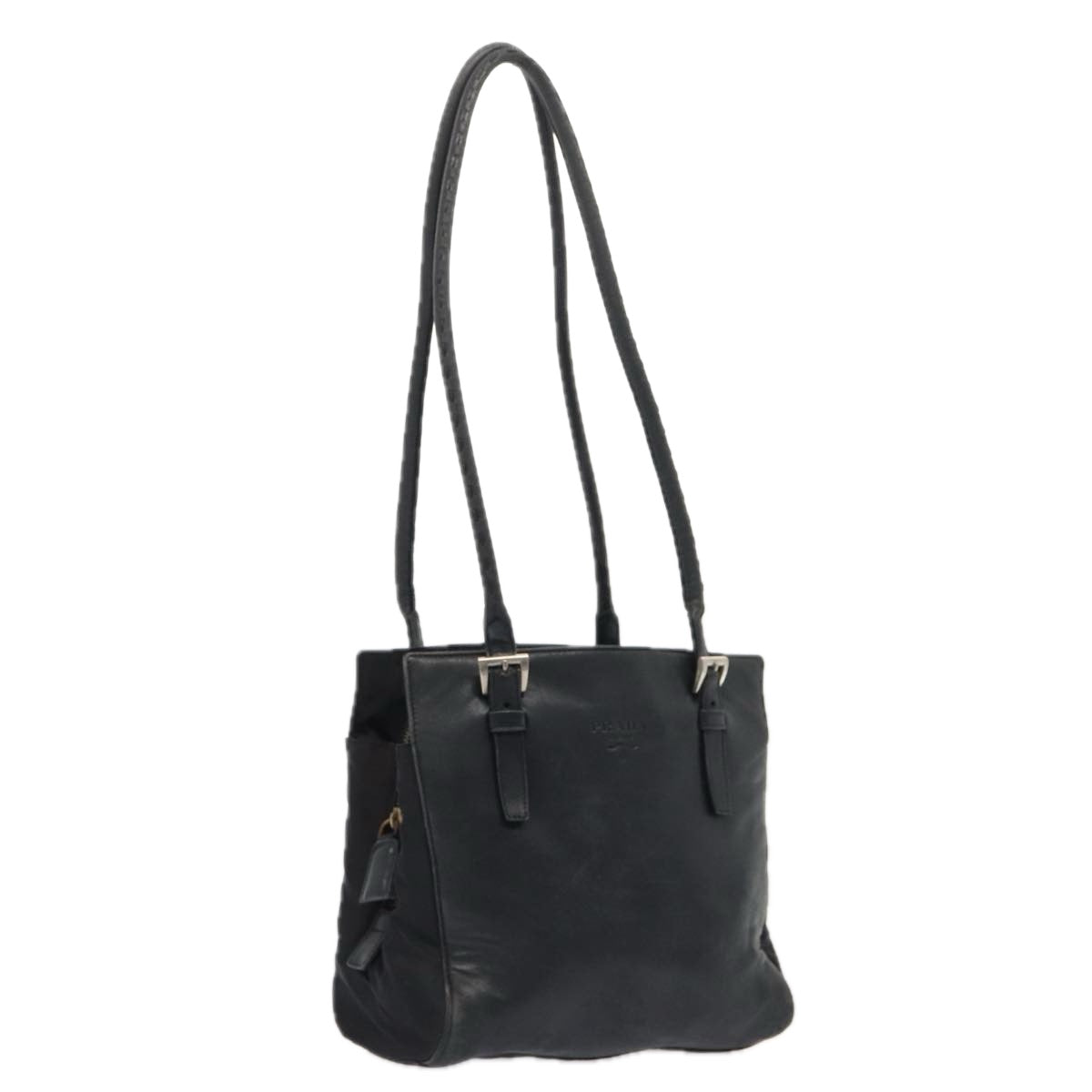 Prada Shoulder Bag Auth Leather Black Silver