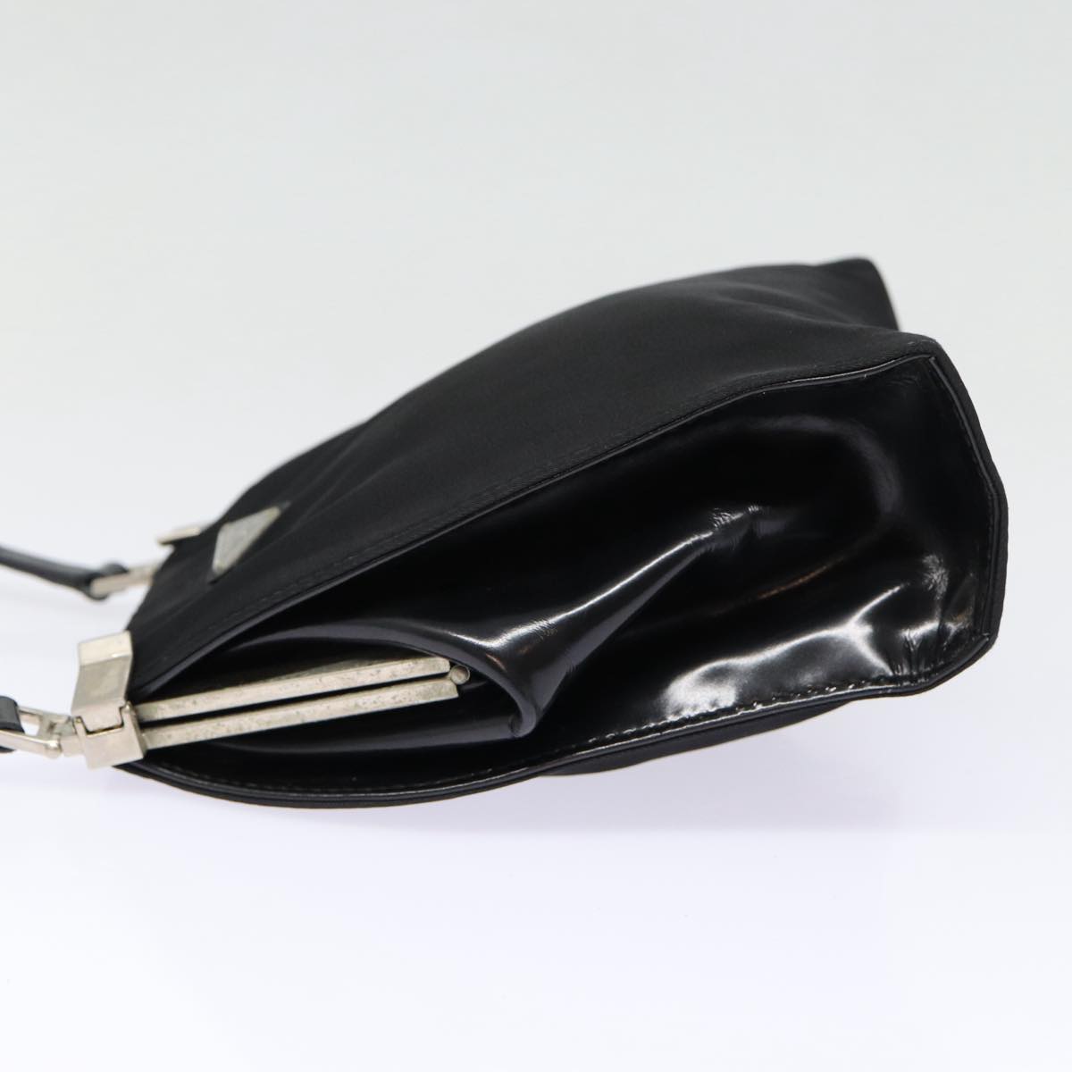 Prada Shoulder Bag Auth Nylon Black Silver Silver Auth Bs17672