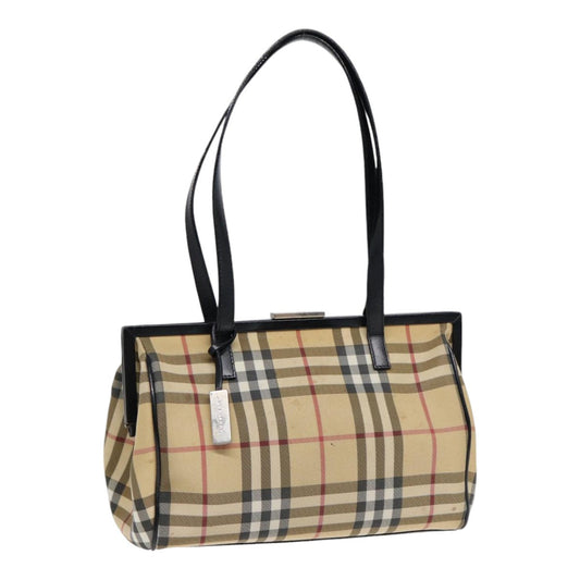 Burberry Luxury Nova Check Shoulder Bag Pvc Auth Bs17694 Beige Silver