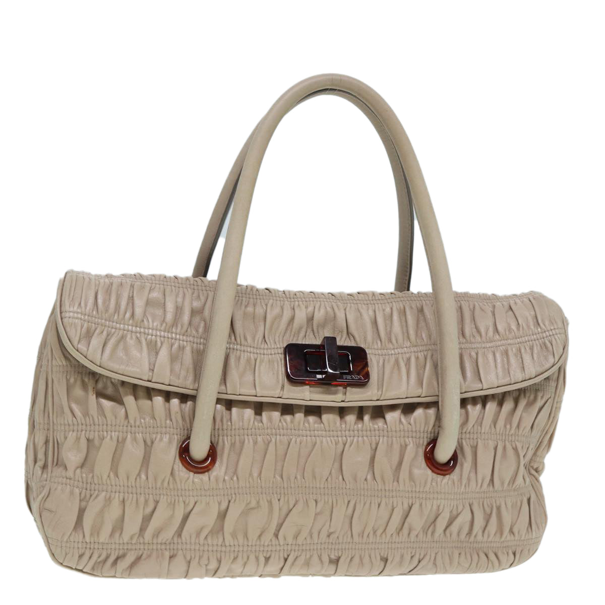 Prada Hand Bag Auth Leather Beige Travel Bag