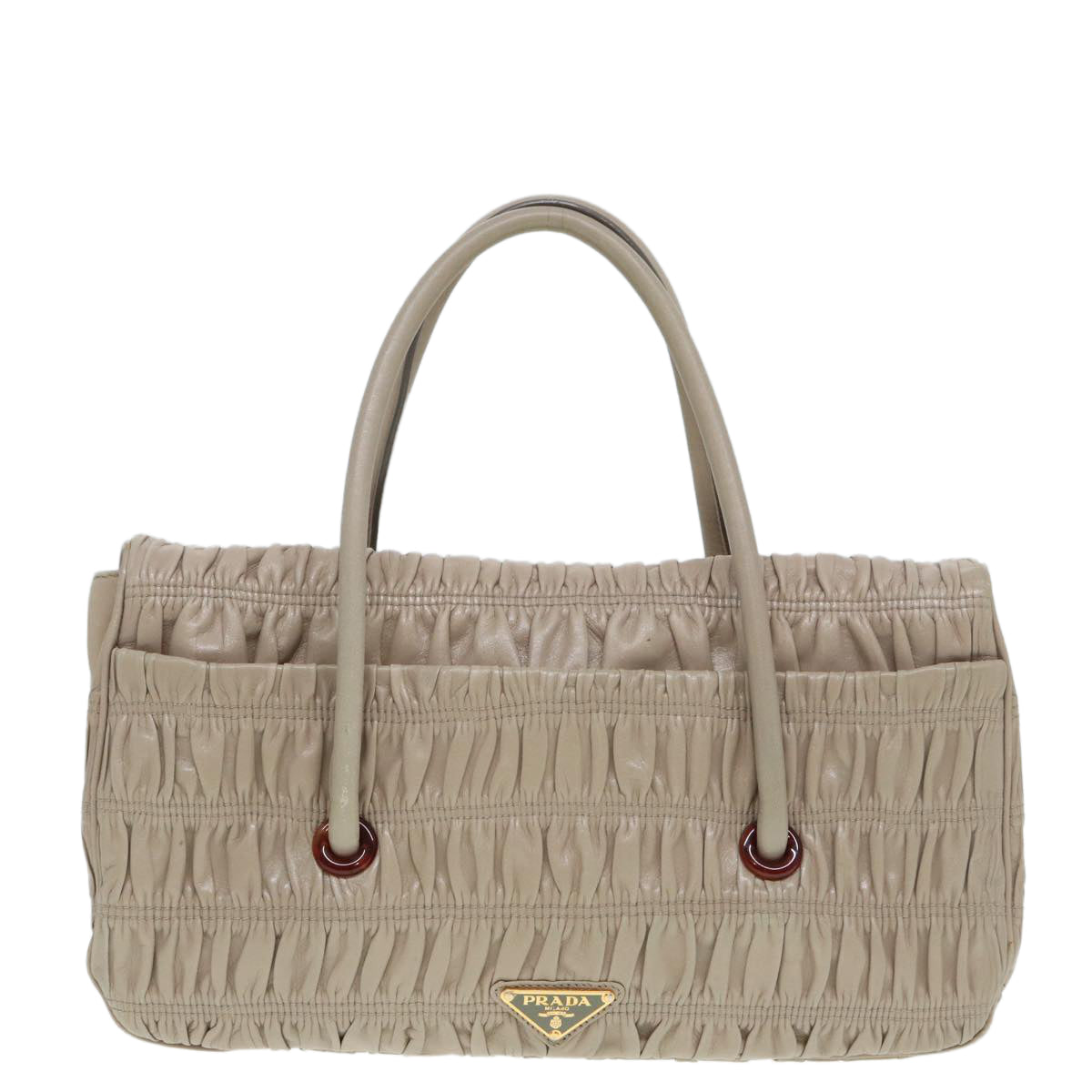 Prada Hand Bag Auth Leather Beige Travel Bag