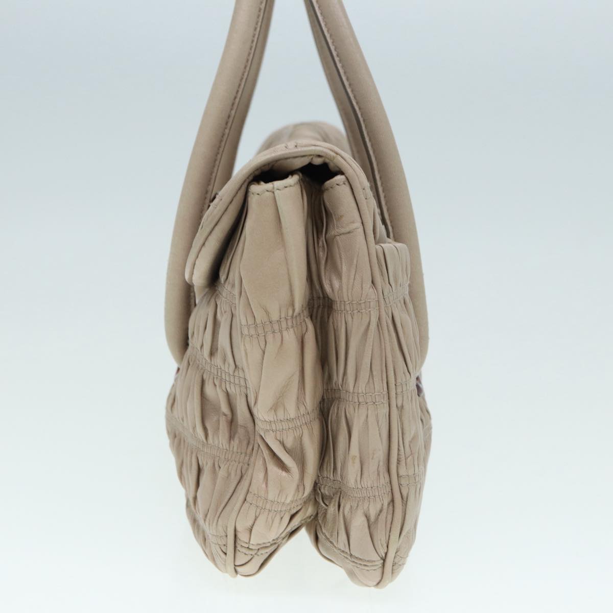 Prada Hand Bag Auth Leather Beige Travel Bag