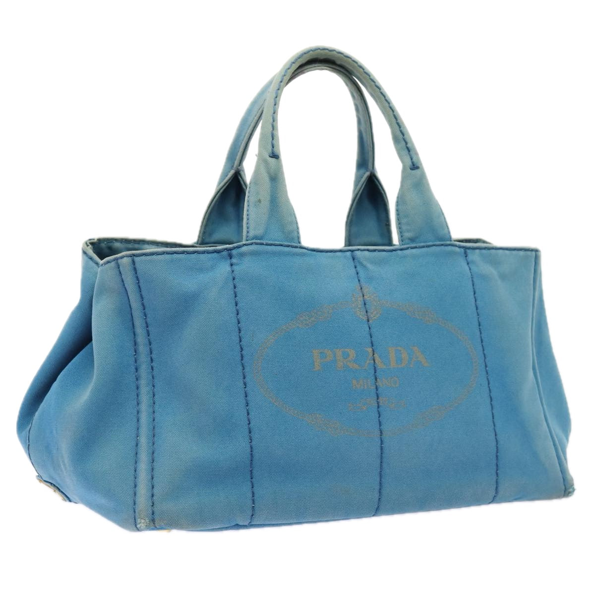 Prada Canapa Gm Hand Bag Auth Canvas Blue Gold Travel Bag