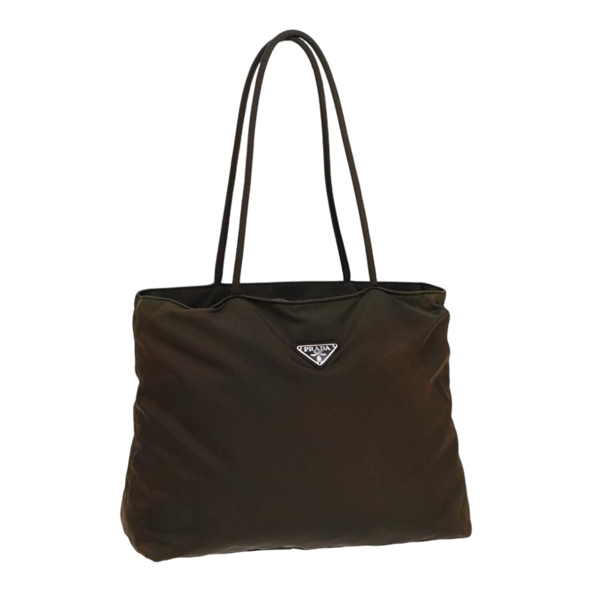 Prada Shoulder Bag Auth Nylon Brown Silver Silver Auth Bs17755
