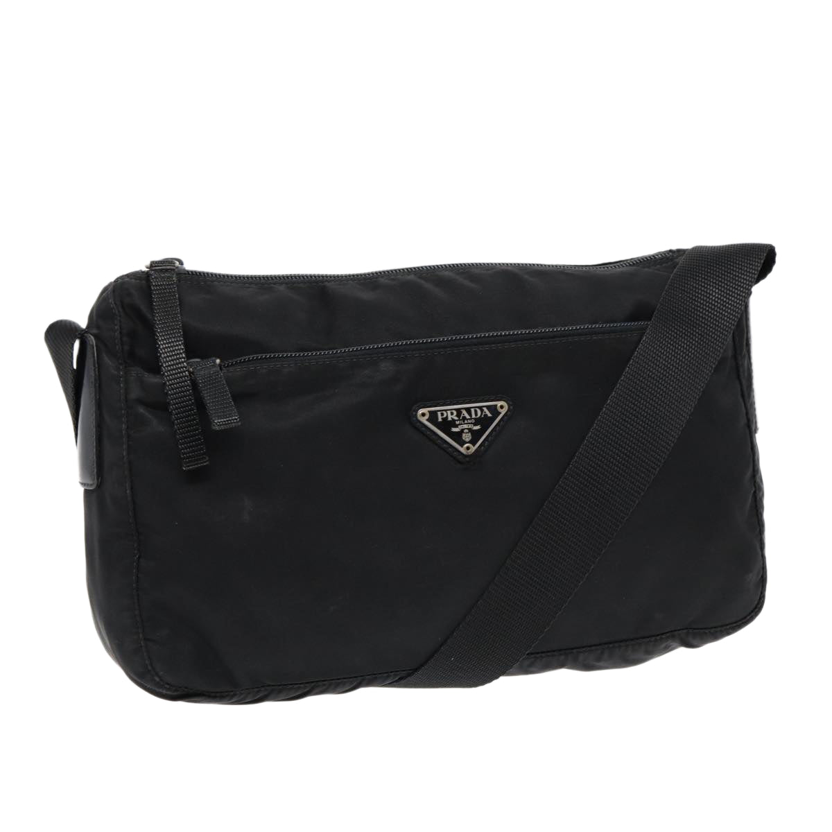 Prada Shoulder Bag Auth Nylon Black Silver Silver Auth Bs17764
