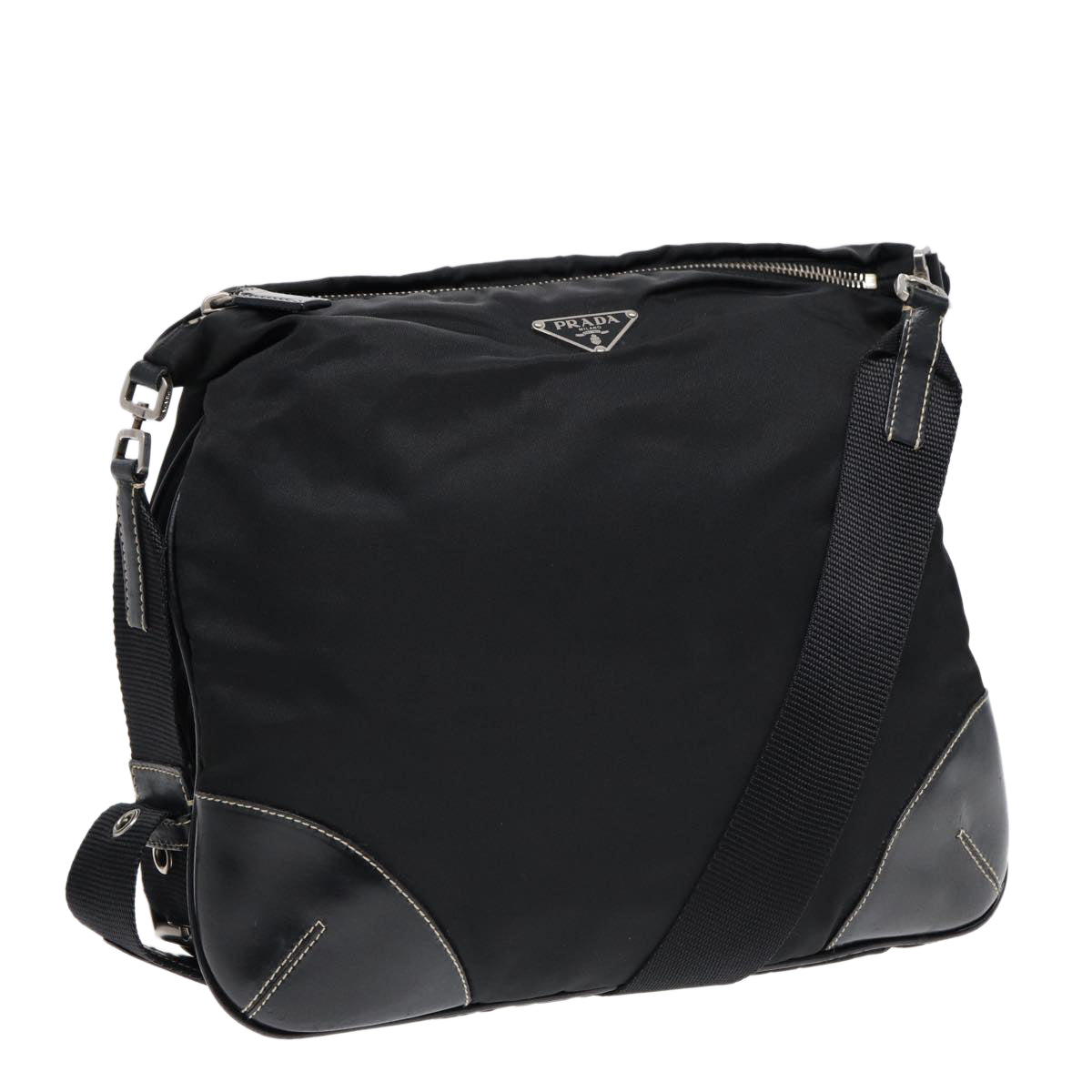 Prada Shoulder Bag Auth Nylon Black Silver Silver Auth Bs17774