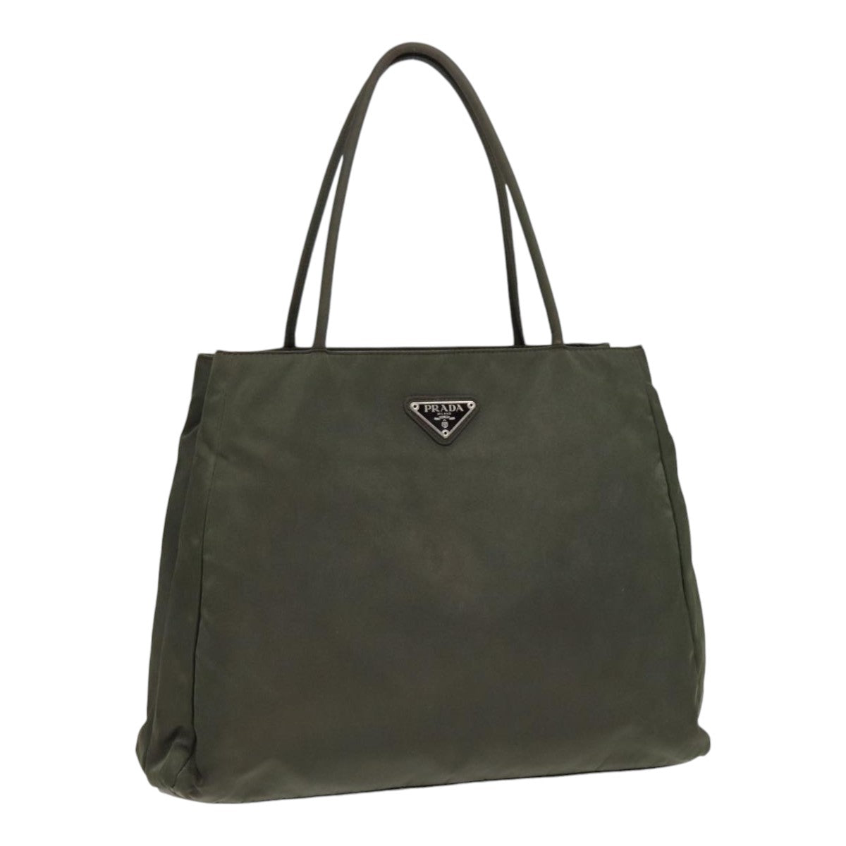 Prada Tote Bag Khaki Auth Nylon Silver Silver Auth Bs17777