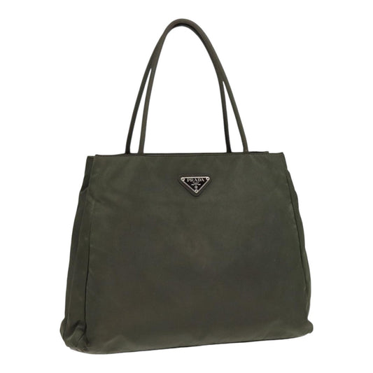 Prada Tote Bag Khaki Auth Nylon Silver Silver Auth Bs17777
