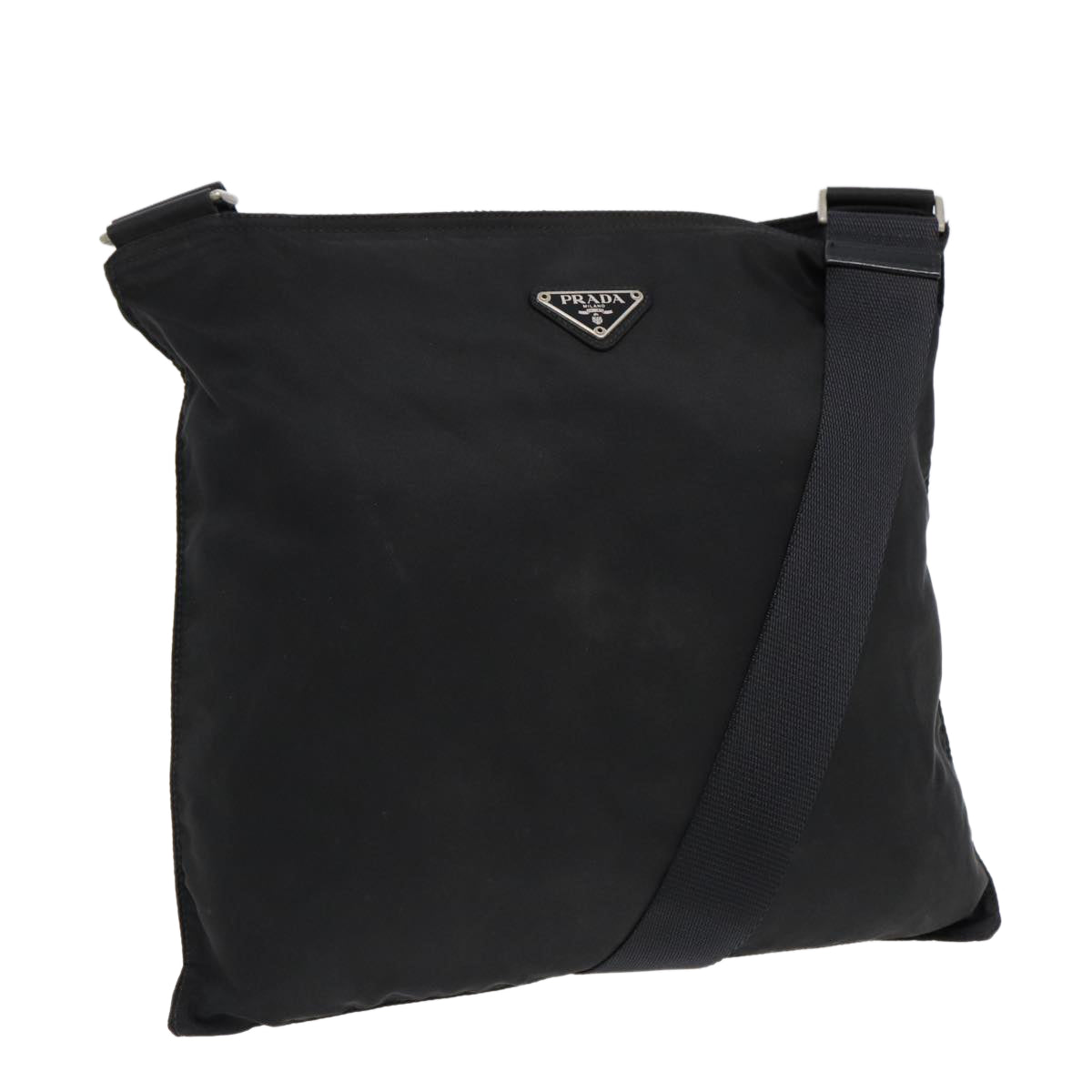Prada Shoulder Bag Auth Nylon Black Silver Silver Auth Bs17788