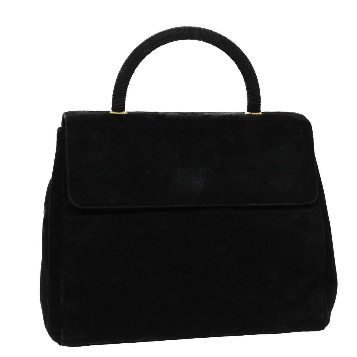 Prada Hand Bag Suede Black Travel Bag