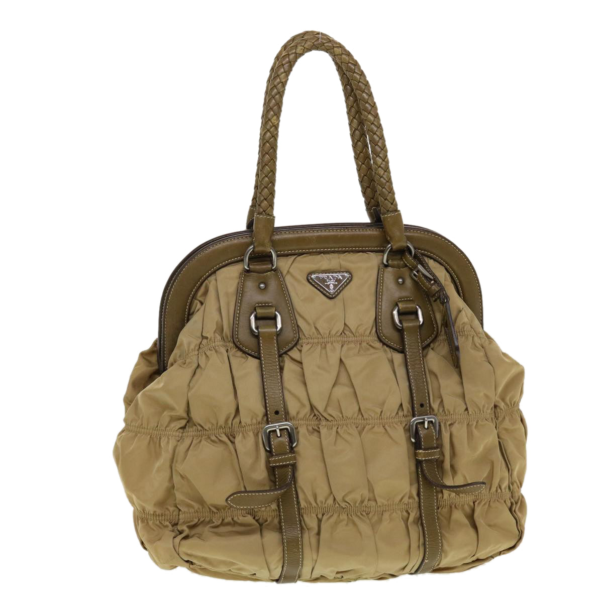 Prada Clasp Shoulder Bag Auth Nylon Beige