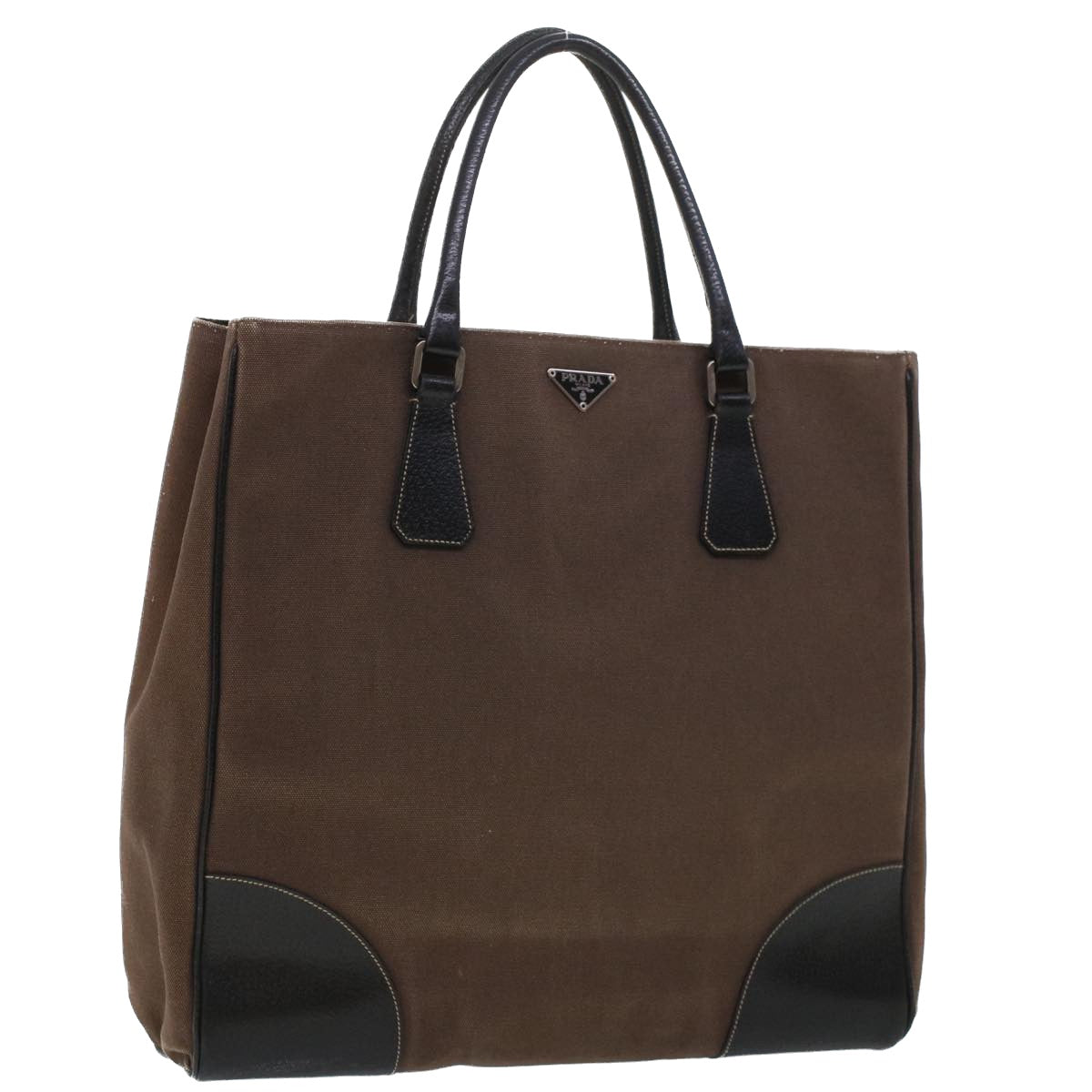 Prada Tote Bag Leather Canvas Brown
