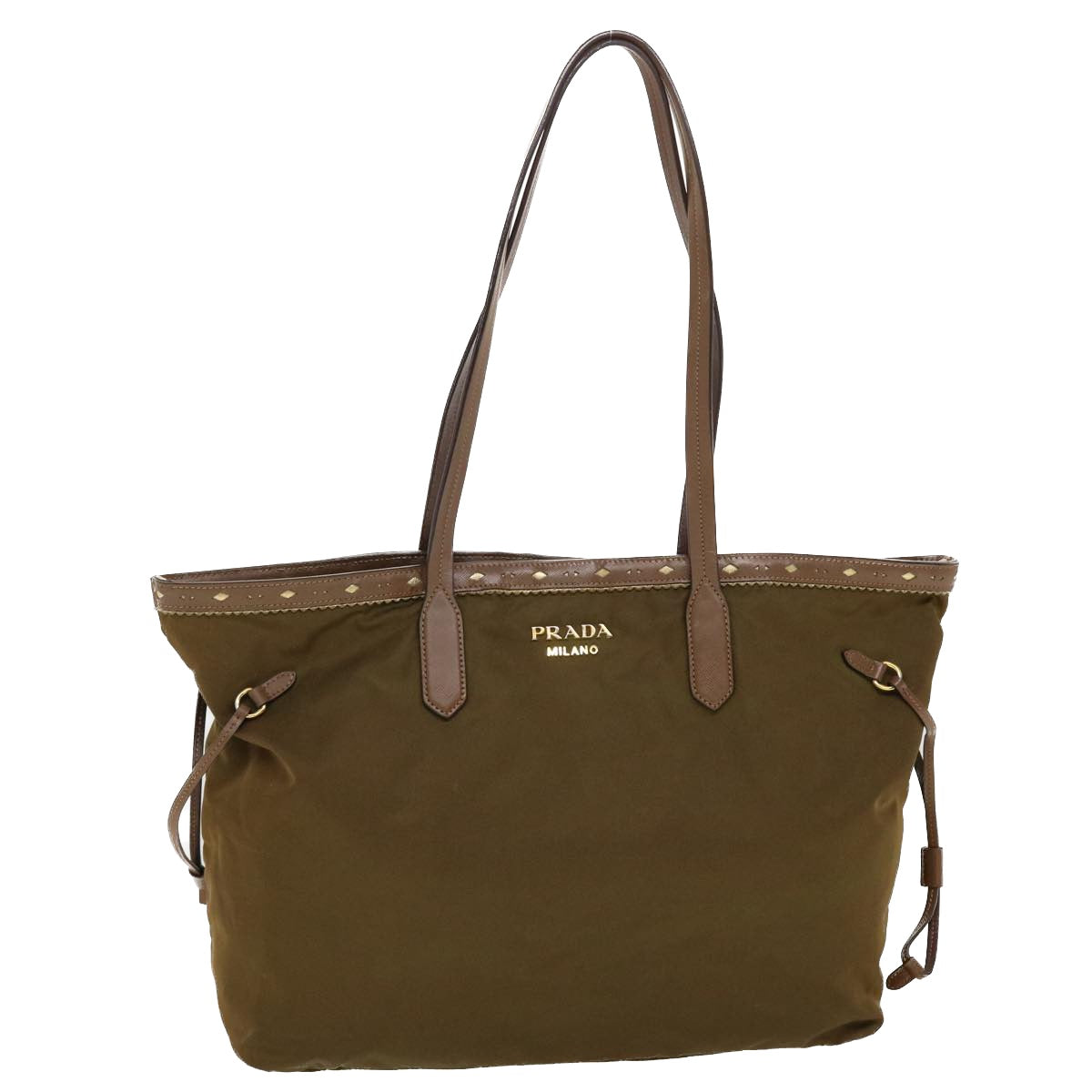Prada Tote Bag Khaki Leather Nylon