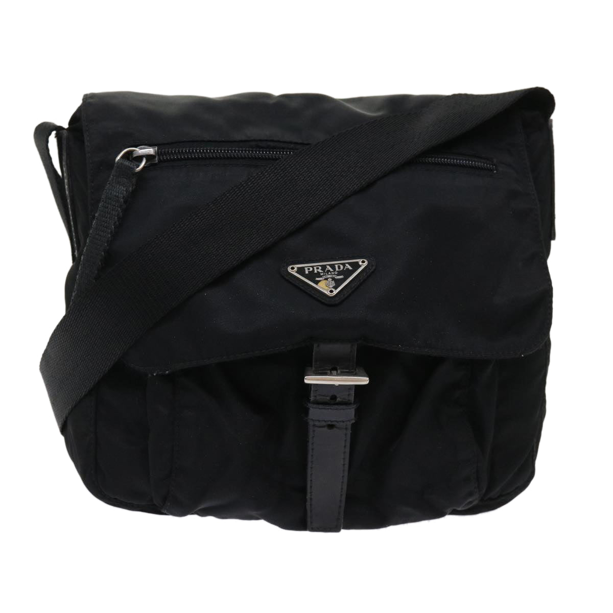 Prada Shoulder Bag Auth Nylon Black Black Auth Bs6618