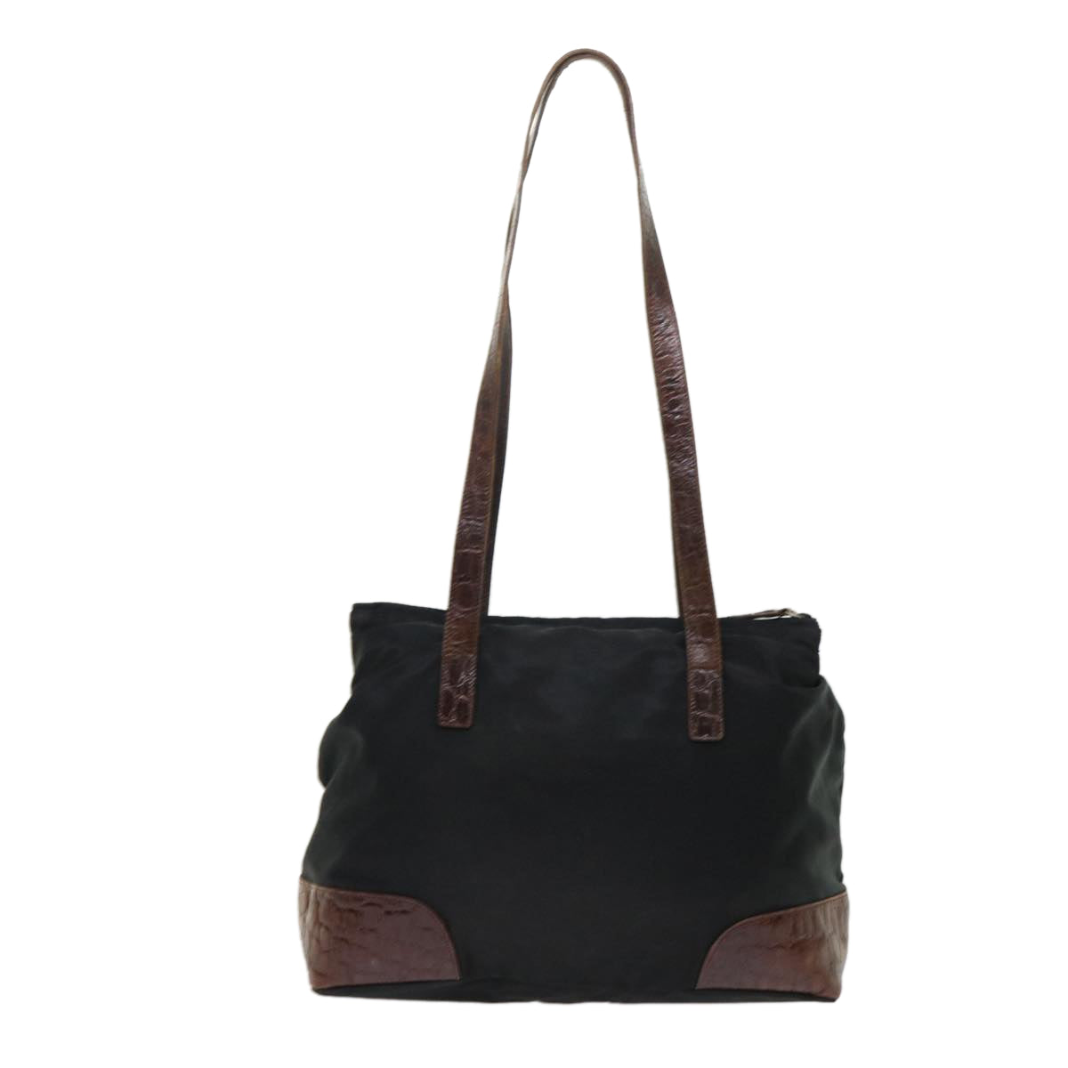 Prada Shoulder Bag Leather Nylon Black Black Brown Bs6629