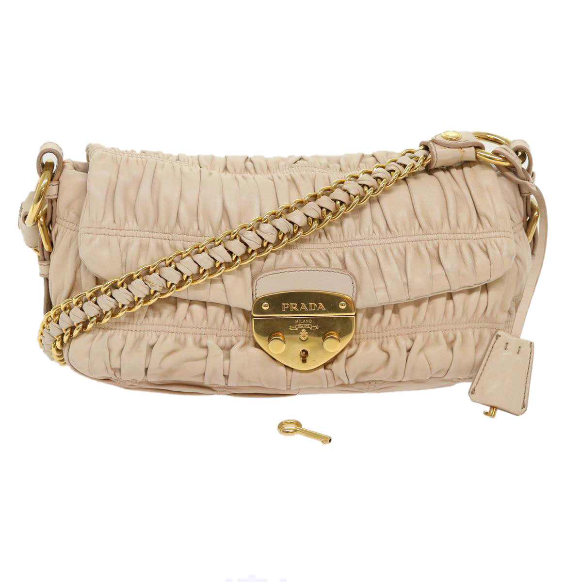 Prada Shoulder Bag Leather Pink Chain