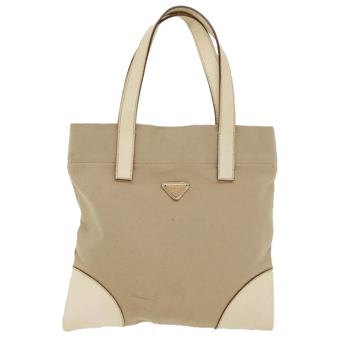 Prada Tote Bag Leather Canvas Beige Leather Beige Bs7092