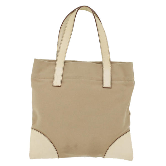 Prada Tote Bag Leather Canvas Beige Leather Beige Bs7092