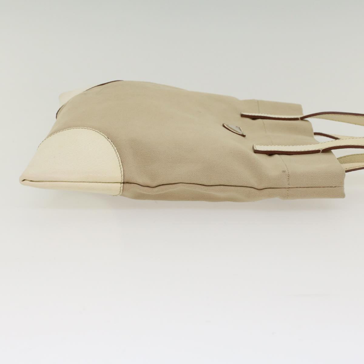 Prada Tote Bag Leather Canvas Beige Leather Beige Bs7092